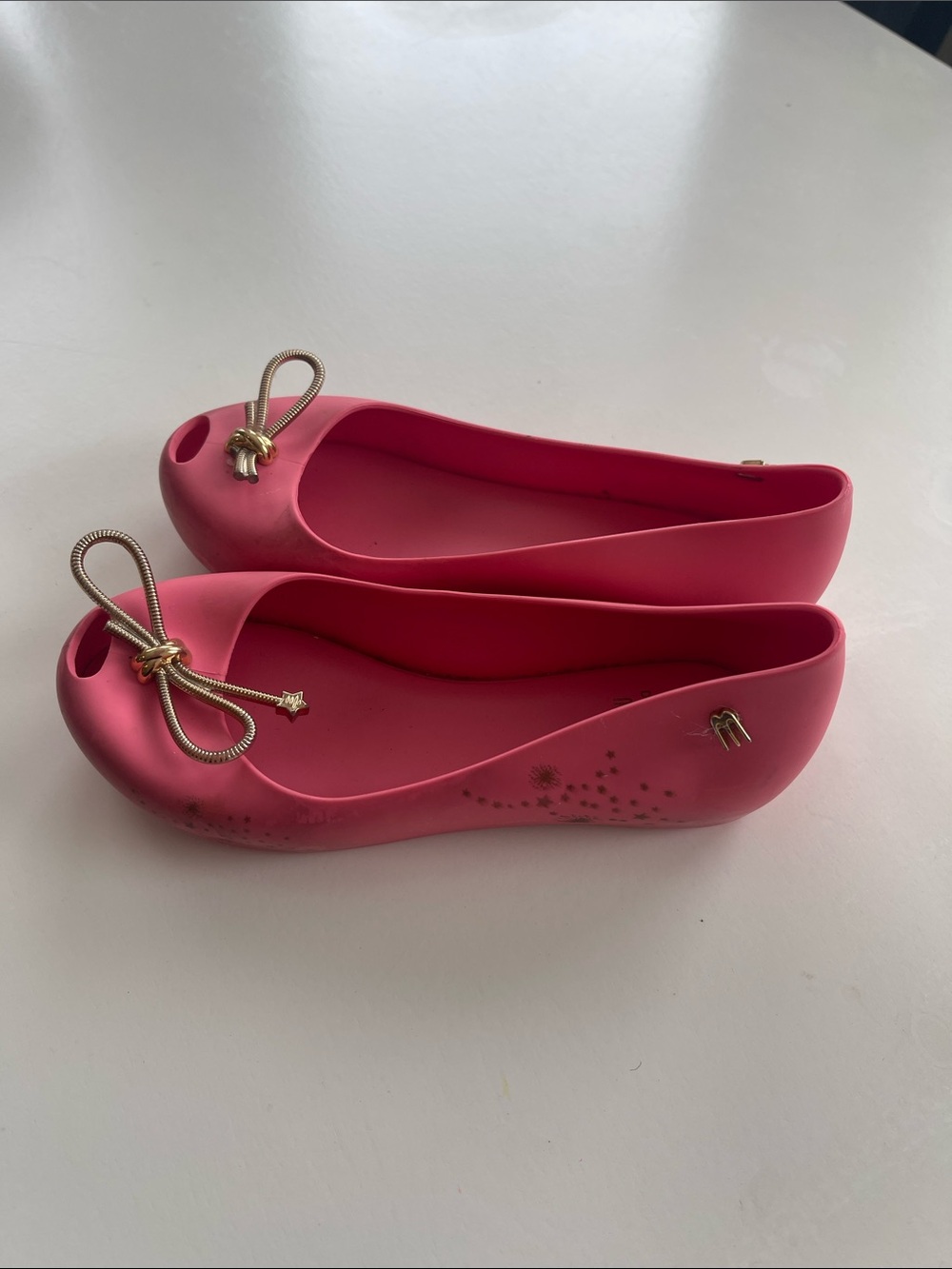 Mini Melissa Pink Girls Rubber Ballet Flats with Decorative Bow